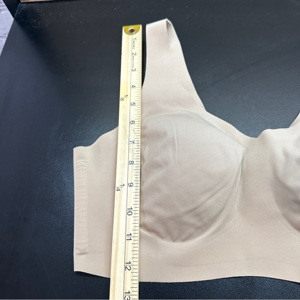 Honey Love Wireless Soft Form Bra Large Tan V Neck Smoothing Wide Strap Comfort - Picture 7 of 10